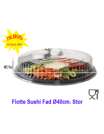 Plastic platter / Party boxes for sushi w/lid Ø40.6cm 25pc/box - 