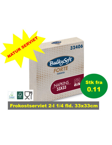 Napkin GoGreen 33x33cm 2-layer 1/4 fold Nature Eco 2000pc/box - 