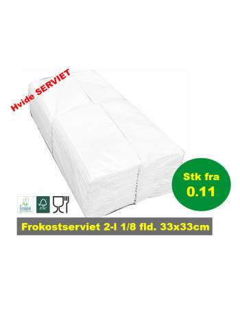 Napkin white 33x33cm 2-layer 1/8 fold  2000pc/box - 