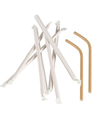 Straws with bend individually wrapped Gastro 24cm Ø6mm brown paper 250 pcs/pack. -  2