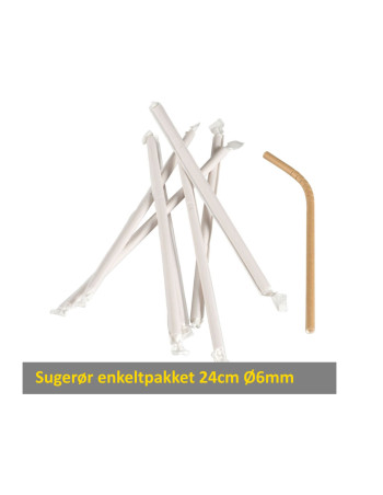Straws with bend individually wrapped Gastro 24cm Ø6mm brown paper 250 pcs/pack. - 