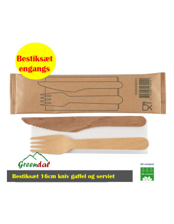 Bestiksæt Gastro 16cm brun birketræ/nyfiber med kniv gaffel og serviet