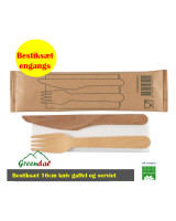 Cutlery set Birch wood w/ knife, fork and napkin 4x100sæt/box - 