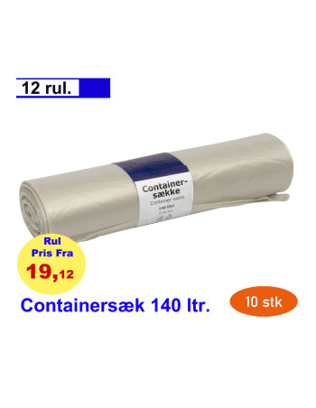 Containersæk 140 l. klar LDPE/gena. 92x144,5cm Krt. 12x10stk/rul.