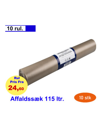 Affaldssæk 115 l. klar LDPE/genanvendt 88x110cm. 10x10stk/rul.