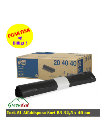 Tork 5L Affaldspose Sort B3 32,5 x 40 cm Krt. 20x50stk/rl. - 