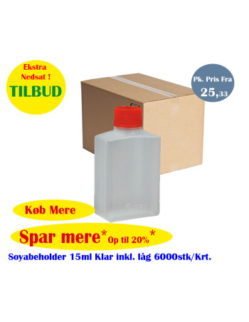 Soy bottle 15ml Clear including lid 60x100pc/box - 