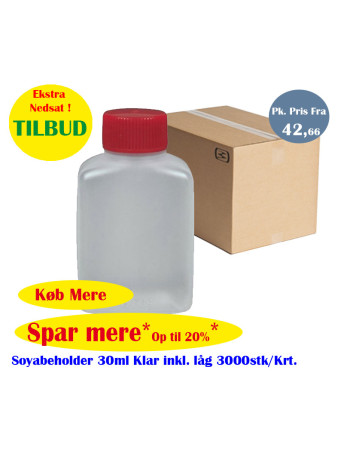 Soy bottle 30ml Clear including lid 30x100pc/box - 