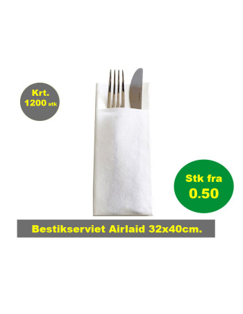 Bestikserviet GreenSoft 40x32cm  Airlaid Hvid 1200stk/kar 
