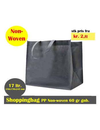 Shoppingbag 17 ltr 350x170x245 mm PP Non-woven 60 gr 100% genbrug Sort