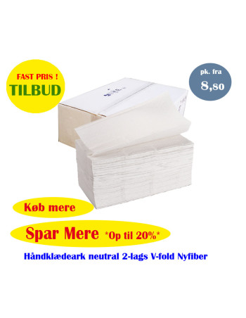 Papirhåndklæde (4106) 2-lags V-fold 21x20,5cm Hvid  Tilbud